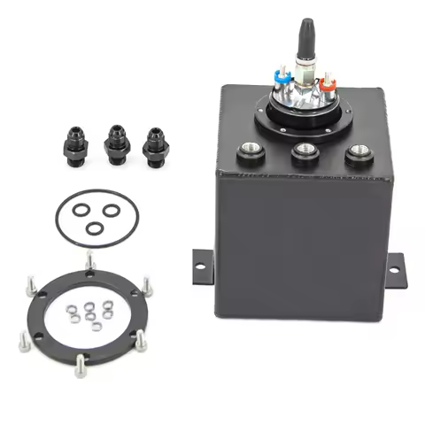 2L BLACK BILLET ALUMINUM FUEL SURGE TANK / SURGE TANK + HIGH QUALITY EXTERNAL 044 FUEL PUMP FST2L-04