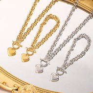 Fashionable Popular OT Buckle Design Glossy Titanium Steel Necklace Bracelet Casual All-Match Heart-