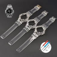 Trans Resin Watch Strap Bezel for Casio GA700 GA700 GA735 Men Watch Band G Shock Ice Transparent Case Rubber Bracelet