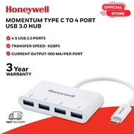 Honeywell Momentum Type C to 4xUSB 3.0 Hub Super-Fast Transmission Speed 5GBPS Max Current 900mA per port Universally Compatible with all Type C- MacBook Laptop PC Printer Mobiles Keyboard