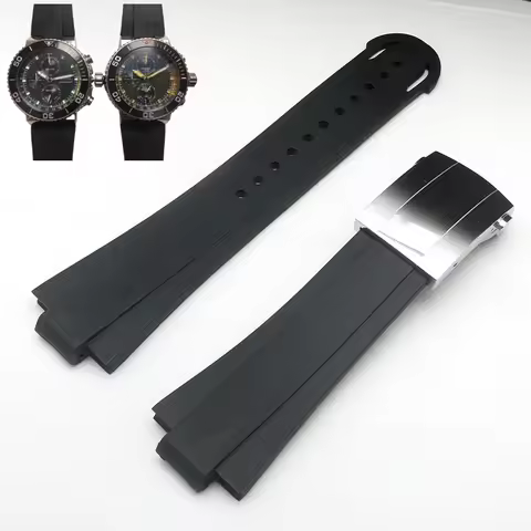 26x12mm Black Natural Rubber Watch Band Fit for ORIS Divers– Waterproof Smooth Convex Strap&Deployan