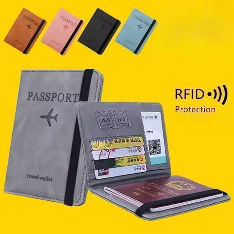 Unisex Travel Passport Holder RFID PU Leather Credit ID Card Holder Case Ticket Protective Wallet Mu