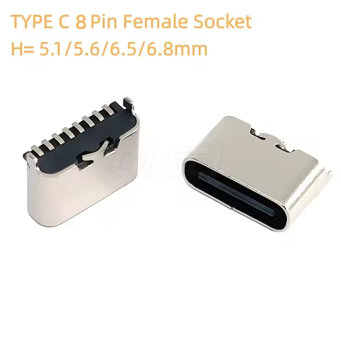 20pcs TYPE C 8 Pin Female Socket Connector SMT Vertical 180° Charging Port Plug Socket Power USB TYP