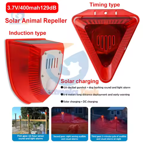 Solar Animal Repeller Sound Light Alarm Lamp Solar Powered Waterproof Timer Animal Deterrents Deterr