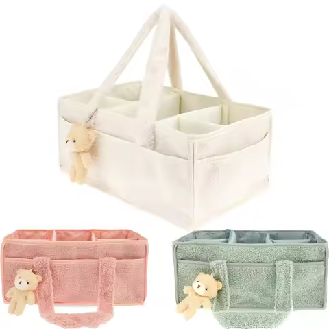 Diaper Bag for Baby Plush Diaper Organizer with Bear Portable Diaper Caddy Organizer with Removable 
