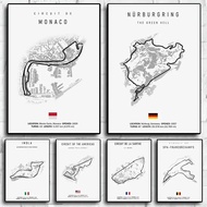 F1 Track Circuit Posters Imola Monaco Formula 1 GP Canvas Painting  Nordic Motorsport Wall Art Pictu