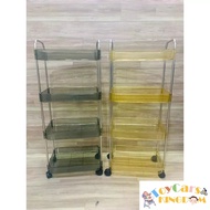 4 Tier Transparent Trolley Cart Organizer Rack with Wheels kitchen With Basket Utility Trolley Cart