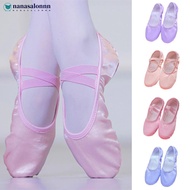 NANASALONNN Children Dance Shoes Satin Canvas Soft Sole Ballet Shoes Girls Woman Ballerina Yoga Gym 