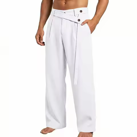 Men's Linen Gurkha Pants Vintage High Waist Business Casual Straight Leg Trousers Men Spring Summer