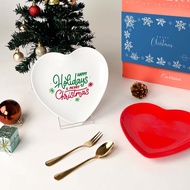 The Plate Story - 4 Pcs Dessert Set - Happy Holiday - Heart Shape - Unique Christmas Gift Idea Tableware