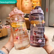 ஐ✒🌈READY STOCK🌈2000ml with reminder time Water Bottle Tumbler with straw scale big bottle 2Liter 2litre gym bottle spo