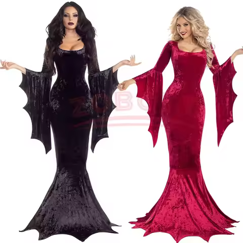 Vampire Gothic Witch Ghost Bride Vampire cosplay Costume Trumpet Sleeves Evil Witch Dress Adams Fami