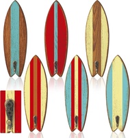 6 Pcs Surfboard Wall Hooks Wooden Surfboard Towel Hooks Decorative Hawaiian Tropical Surf Board Wall