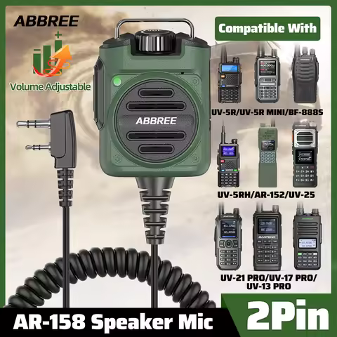 ABBREE AR-158 2Pin Rechargeable Microphone Mic Speaker Volume PTT Tangent For Baofeng UV 5R BF 888S 