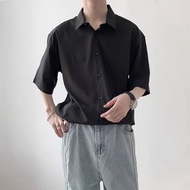 M-5XL Summer Korean Fashion Loose Plain Plus Size Sports Casual Short Sleeved Shirt Men