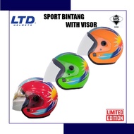LTD HELMET SPORT BINTANG WITH VISOR GREEN ORANGE RED