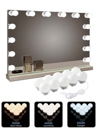 1入組3色LED梳妝鏡燈泡，USB多規格調光填充燈，適用於臥室、浴室和化妝檯（不含鏡子）