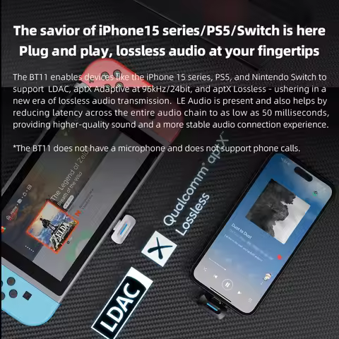 FiiO BT11 Type-C Bluetooth 5.4 Transmitter for Mobile / Game Player to Wireless Headphone support LD