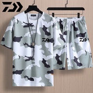 Daiwa Fishing Suit Camouflage Cotton O-neck Suit Men's Quick Drying Breathable T-shirt Sports Outdoor Camouflage Fishing Suit