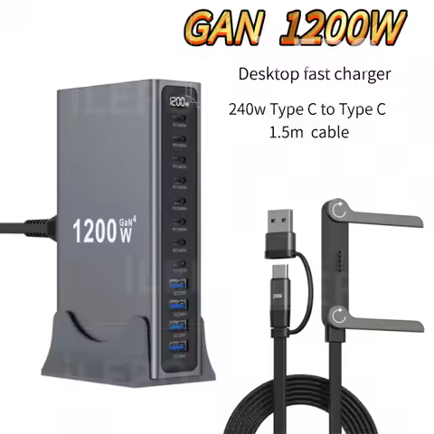 1200W GaN 12-Port Desktop Charger 140W PD 3.1 Fast Charging Station 8 USB-C and 4 USB-A for MacBook 