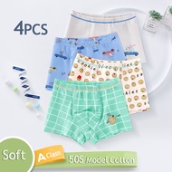 4Pcs 50S Model Cotton Boy Underwear Cartoon Design 3-12yrs  Teen-agers Boxer Briefs