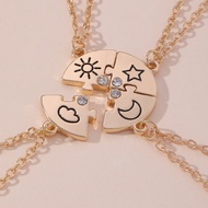 4pcs/set Best Friend Friendship Necklace Sun Moon Cloud Star Inlaid Rhinestone Stitching Necklace