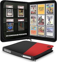 Toploader Binder - 35pt-55pt 3"x4" Red Portable Top Loader Card Storage, 9 Pocket Card Binder, 216 S