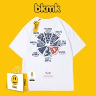 Bkmk เสื้อยืดแขนสั้น ผ้าฝ้าย ทรงหลวม พิมพ์ลายพิซซ่า แฟชั่นฤดูร้อน สําหรับผู้ชาย