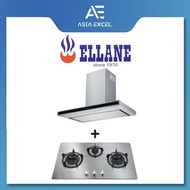ELLANE EH-2880 90CM TOUCH CONTROL STAINLESS STEEL CHIMNEY HOOD + ELLANE ES-838SV 86CM 3 BURNER STAIN