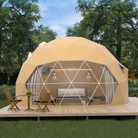 Tents Camping Outdoor Heavy Duty Luxury 6m Geodesic Dome Tent Glamping Dome with Bathroom