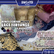 Renda Border Baju Lace Sequin Kilat  / Kain Renda Corak Bunga / Floral Series RBM-004（Harga Untuk 0.32meter）