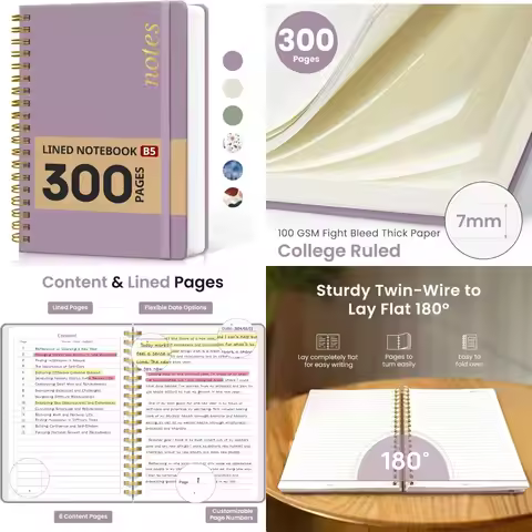 Lined Spiral Notebook Journal for Work 300 Pages Thick B5 7.1x10 College Ruled Journal for Women Wri