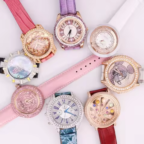 Luxury Unicorn Melissa Women's Watch Rhinestone Crystal Fashion Hour Real Leather Bracelet Clock Gir