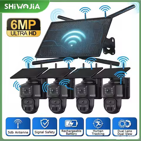 SHIWOJIA 4G WiFi Solar Router 10W WiFi Range Coverage 500M with SIM Card Slot + 4 Dual Cameras WiFi 