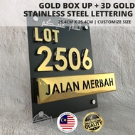 🇲🇾 PE1 Premium Gold Edition House Number Plate Gold Stainless Steel Lettering Papan Tanda Nombor Rumah