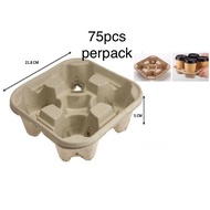 ￼[75 pcs] 4 Cup Paper Moulded Pulp Cup Tray / Drink Tray / Disposable Cup Tray / Biodegradable Pulp 