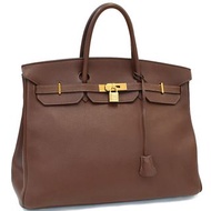 HERMES Birkin 40 手提包 □C 印花皮革棕金金屬件