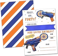 Birthday Party Invitation Cards, Dart War Party Celebration, Blaster Gun Nerf Battle Birthday Party Supplies, Favors, 20 Cards With 20 Envelopes – (B02)