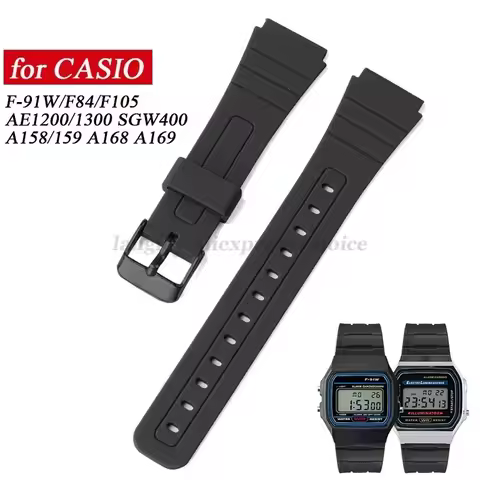 Soft Rubber Watch Strap 18mm for Casio F91W W-800H W800H SGW400 F84 F105/108 A158/168 AE1200/1300 Me