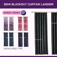 Modern Langsir Scalloped Edge Langsir Curtain Semi Blackout Hook Rod Pintu Door Tingkap Curtain Tirai Ready Stock #RCE