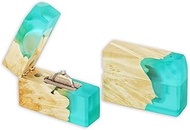 RWA resinwood.art - Flash - Exquisite Epoxy and Wood Marry Me Proposal Ring Box, Elegant Box for Slim Rings, Luxury Resin Ring Holder for Engagements (aqua blue/light wood)