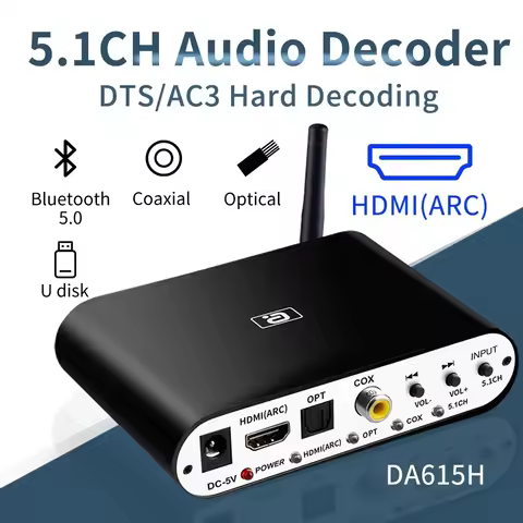 AYINO DA615H Bluetooth Audio Reciever 5.1/2.0CH Wireless DAC Audio Decoder Adapter Optical Coaxial U