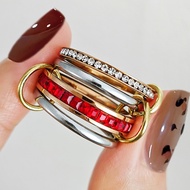 Multiple Layers Stainless Steel Rings Set For Women Men Colorful Zircon Spinelli Ring Minimalist Fas