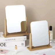 360 Degree Rotating Wooden Makeup Mirror Adjustable Angle Mini Desktop Mirror Portable Lightweight V