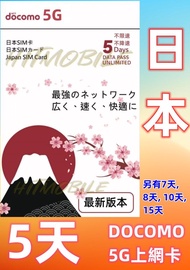 回鄉必備🇯🇵日本DOCOMO-5G高速上網卡5天無限上網 仲有7-8-10-15日可選擇 富士山卡 雪山卡 Japan data sim card 即插即用 無需實名 沖繩 北海道 偏遠地區使用