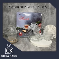 GLASS PLATE CUP/ HEARTS PLATE CUP GIFT PLATE CUP 4 PCS PLATE CUP