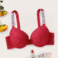 PARIFAIRY Letter Rhinestone Straps Solid Color Lace Bra for Woman Small Size Molded Cup Bras 34B 36B