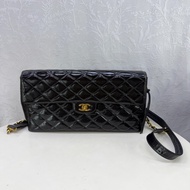 CHANEL VINTAGE CLASSIC FLAP JUMBO BACKPACK PATENT LEATHER GHW
