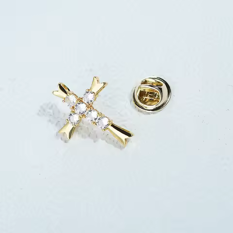 ICEYY Gold Zircon Cross Pin Jesus Faith Badge Wedding Jewelry Accessories