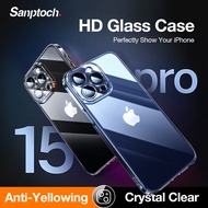 Sanptoch HD Diamond Glass Clear Case For iPhone 11 / 12 / 13 / 14 / 15 Pro Max Slim Thin Cover For iPhone 15Plus 13Mini Full Camera Lens Protector Shockproof Casing